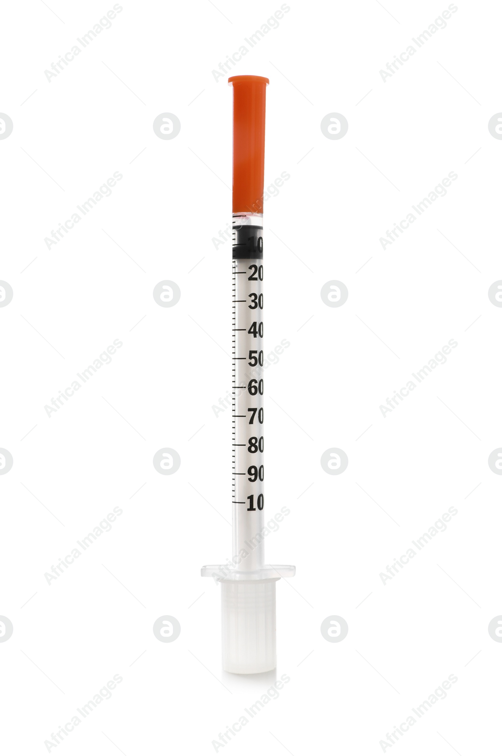 Photo of Disposable syringe isolated on white. Medical equipment