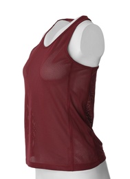 Wine red mesh women's top isolated on white. Sports clothing