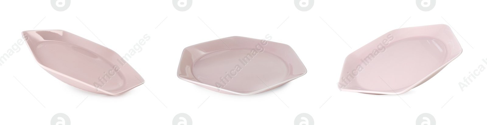 Image of Empty ceramic plate isolated on white, set