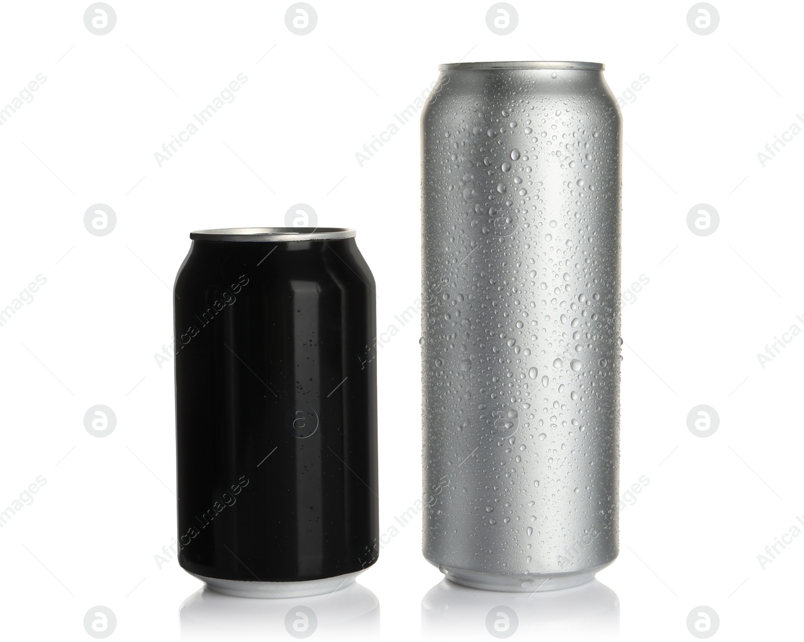 Photo of Aluminum cans on white background. Mockup for design