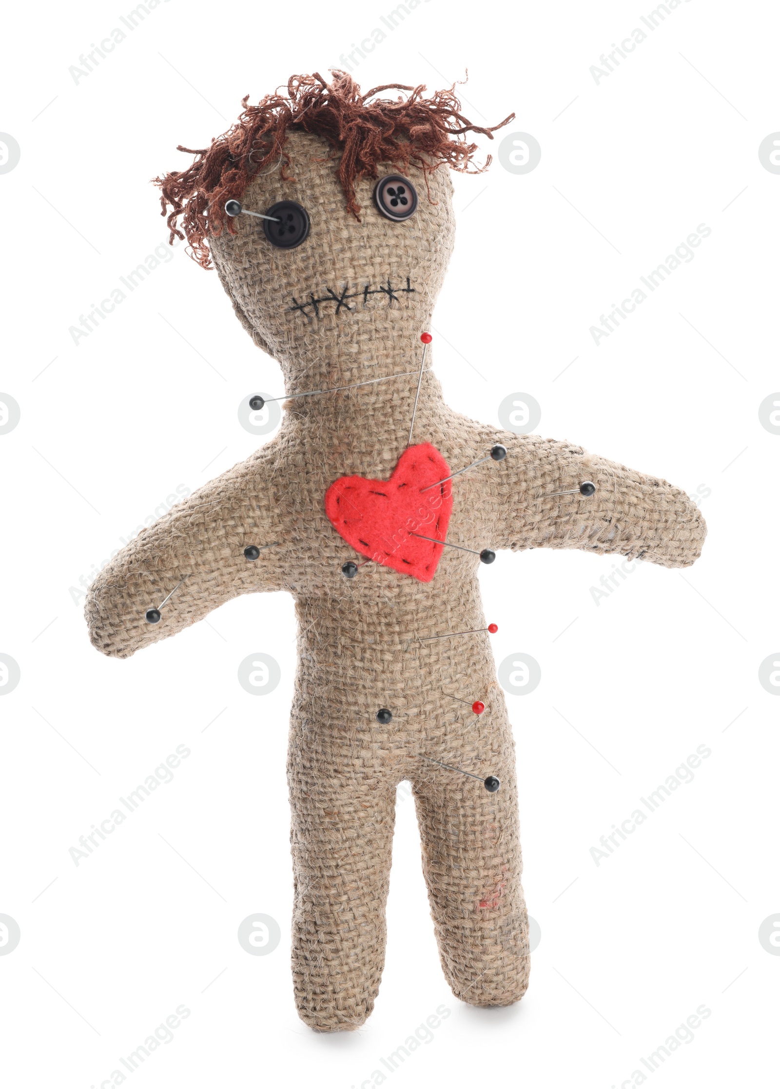 Photo of Voodoo doll with pins isolated on white