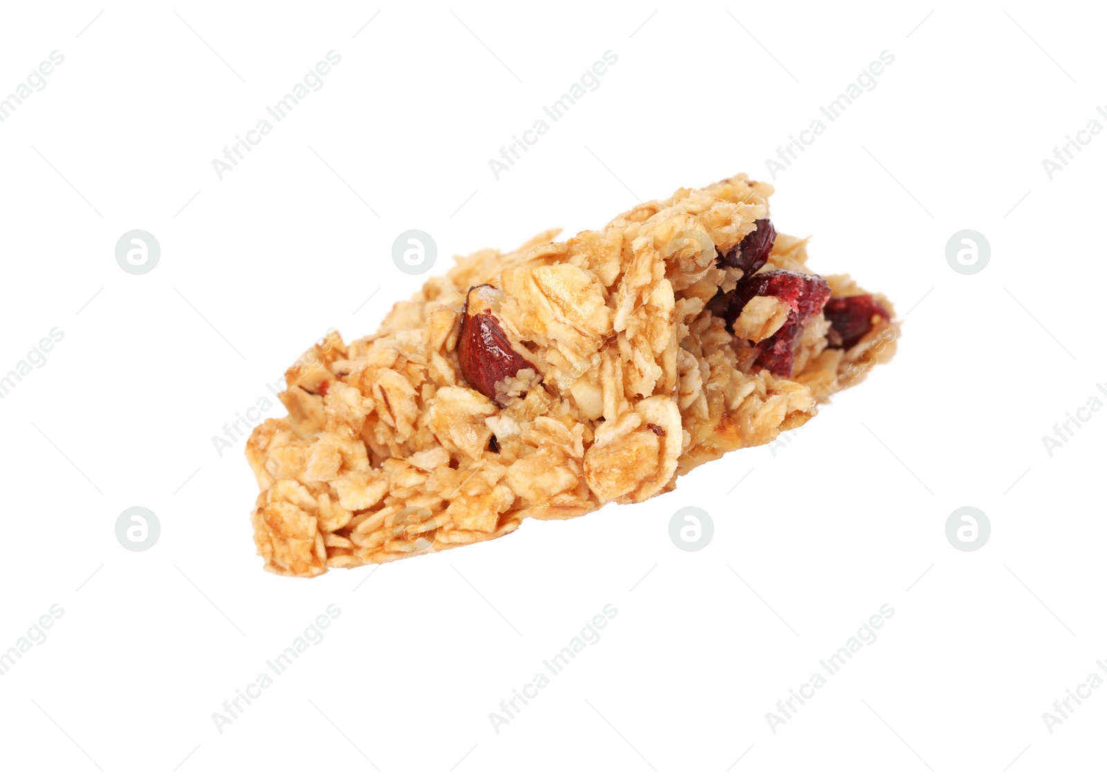 Photo of One piece of tasty granola bar isolated on white