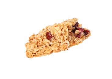 Photo of One piece of tasty granola bar isolated on white