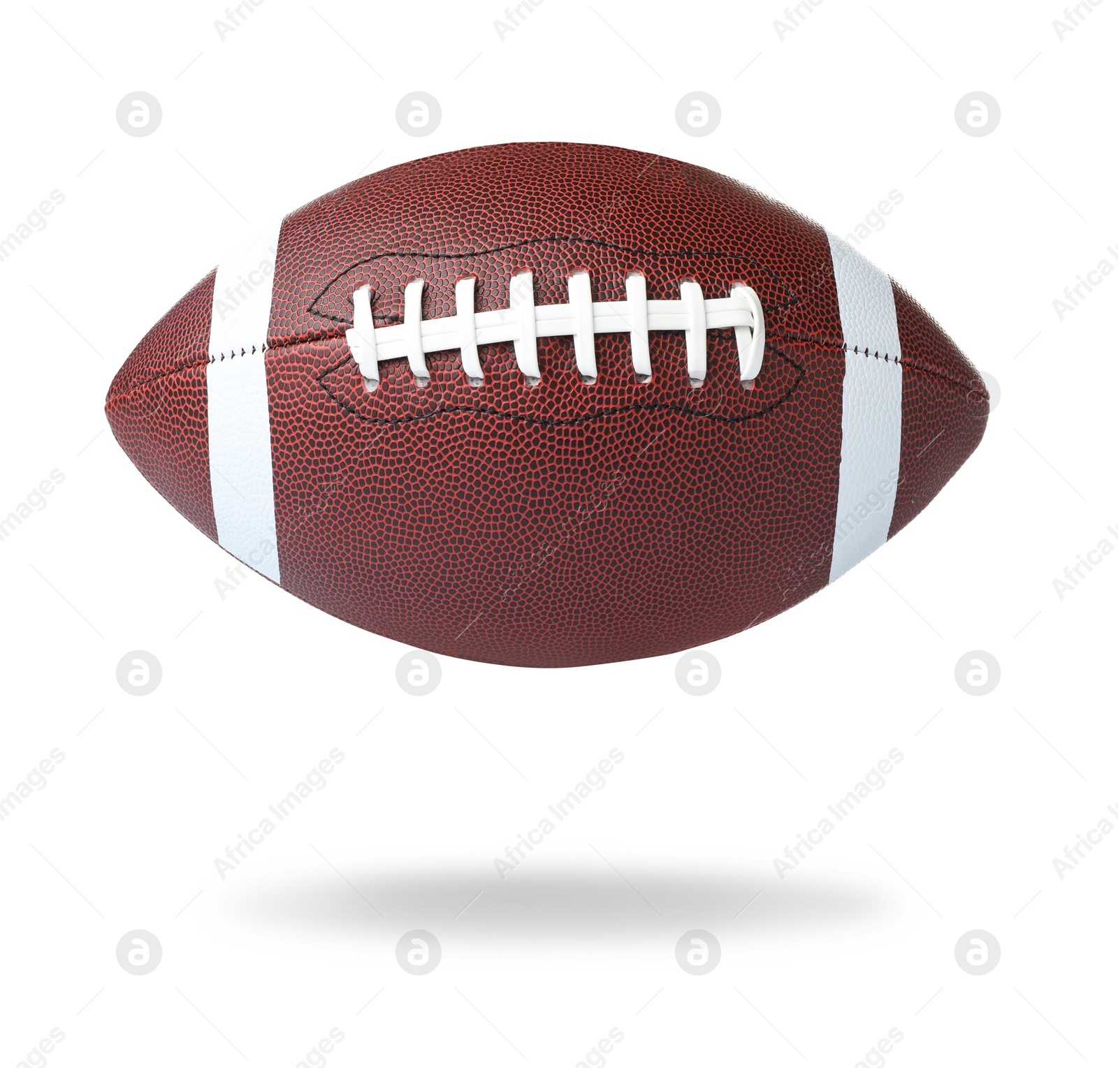 Image of Leather American football ball on white background