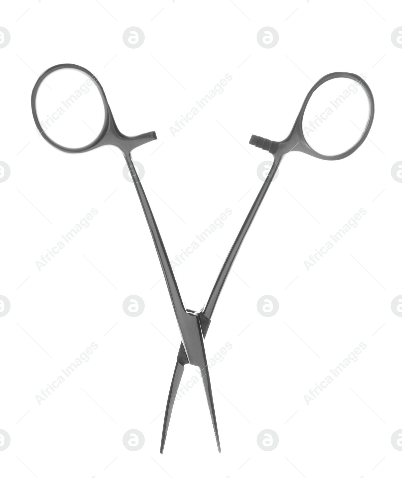 Photo of Surgical forceps on white background. Medical instrument