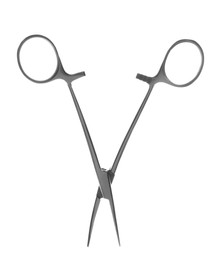 Photo of Surgical forceps on white background. Medical instrument