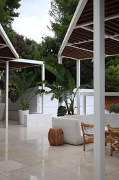 Terrace with outdoor furniture and green plants