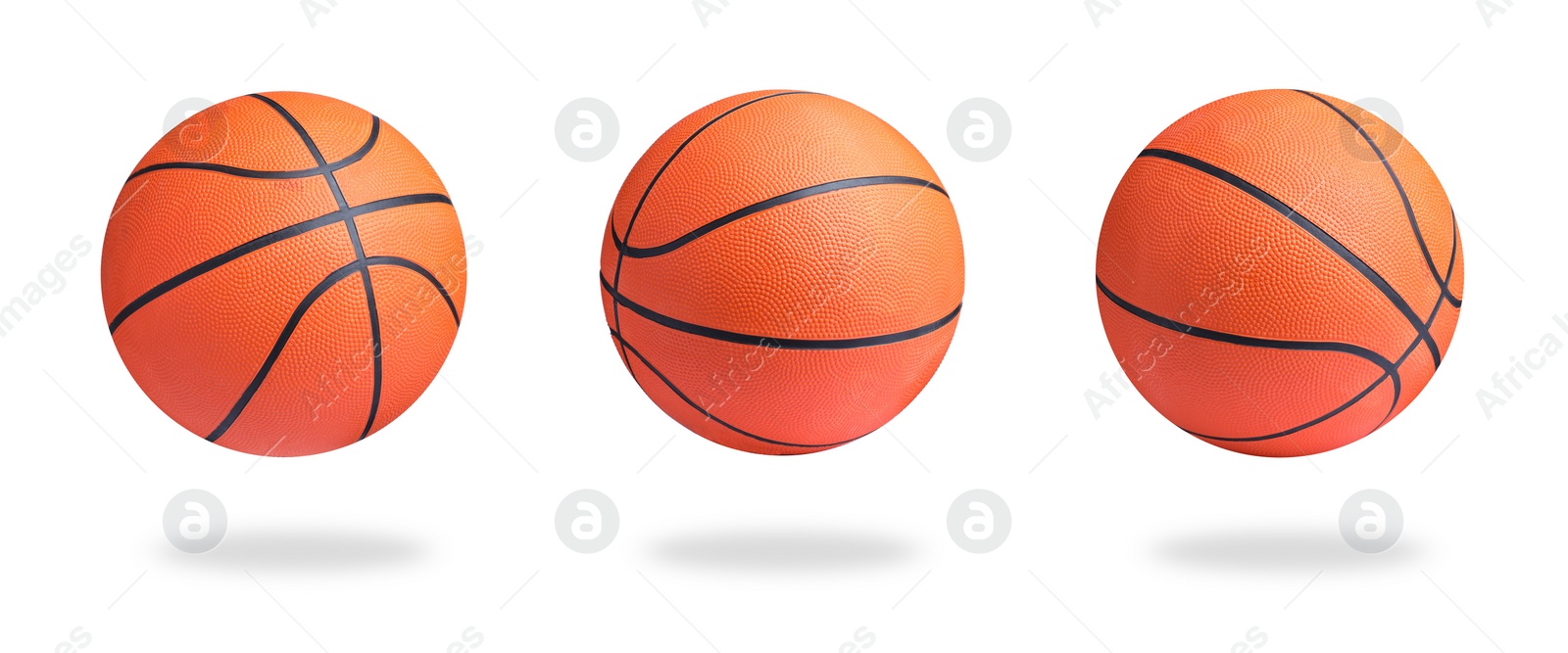 Image of Set with bright basketball balls on white background. Banner design 