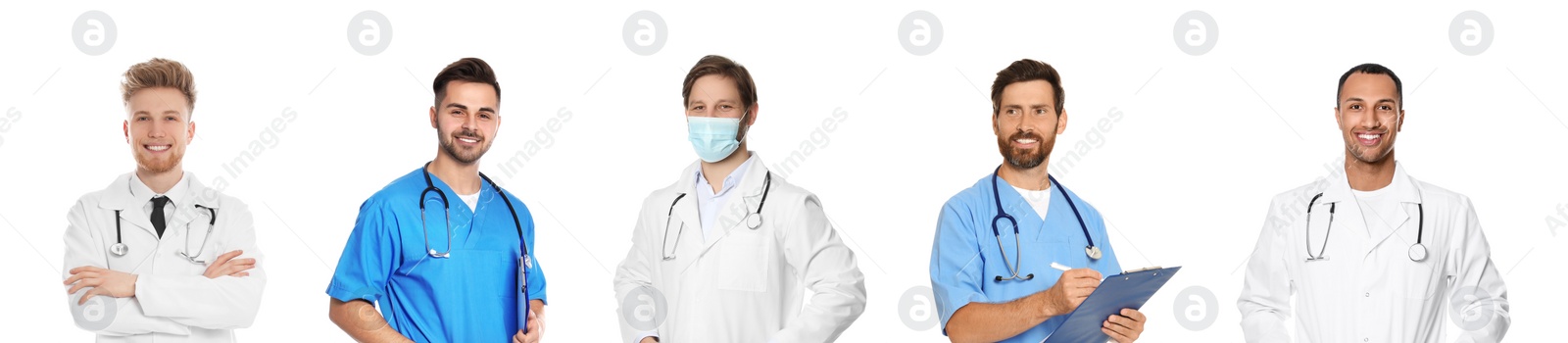 Image of Medical nurses on white background, set of photos