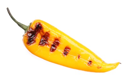 Photo of Tasty grilled yellow pepper isolated on white, top view