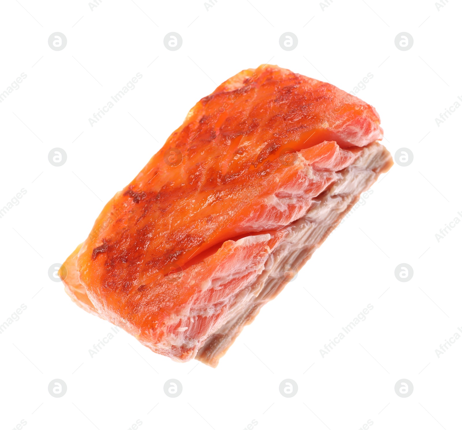 Photo of Piece of tasty grilled salmon isolated on white