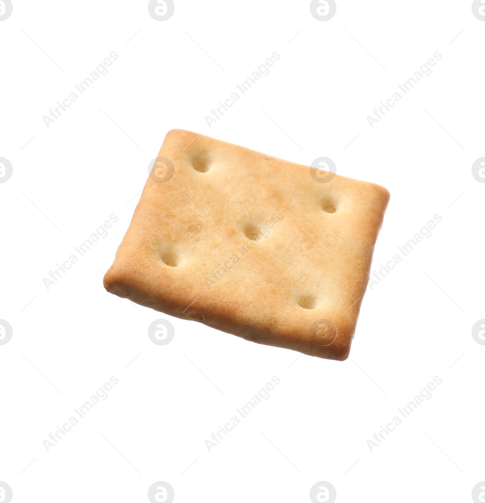 Photo of Tasty dry square cracker isolated on white