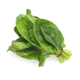 Photo of Bundle of fresh spinach isolated on white, top view