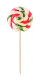 Colorful lollipop isolated on white, top view