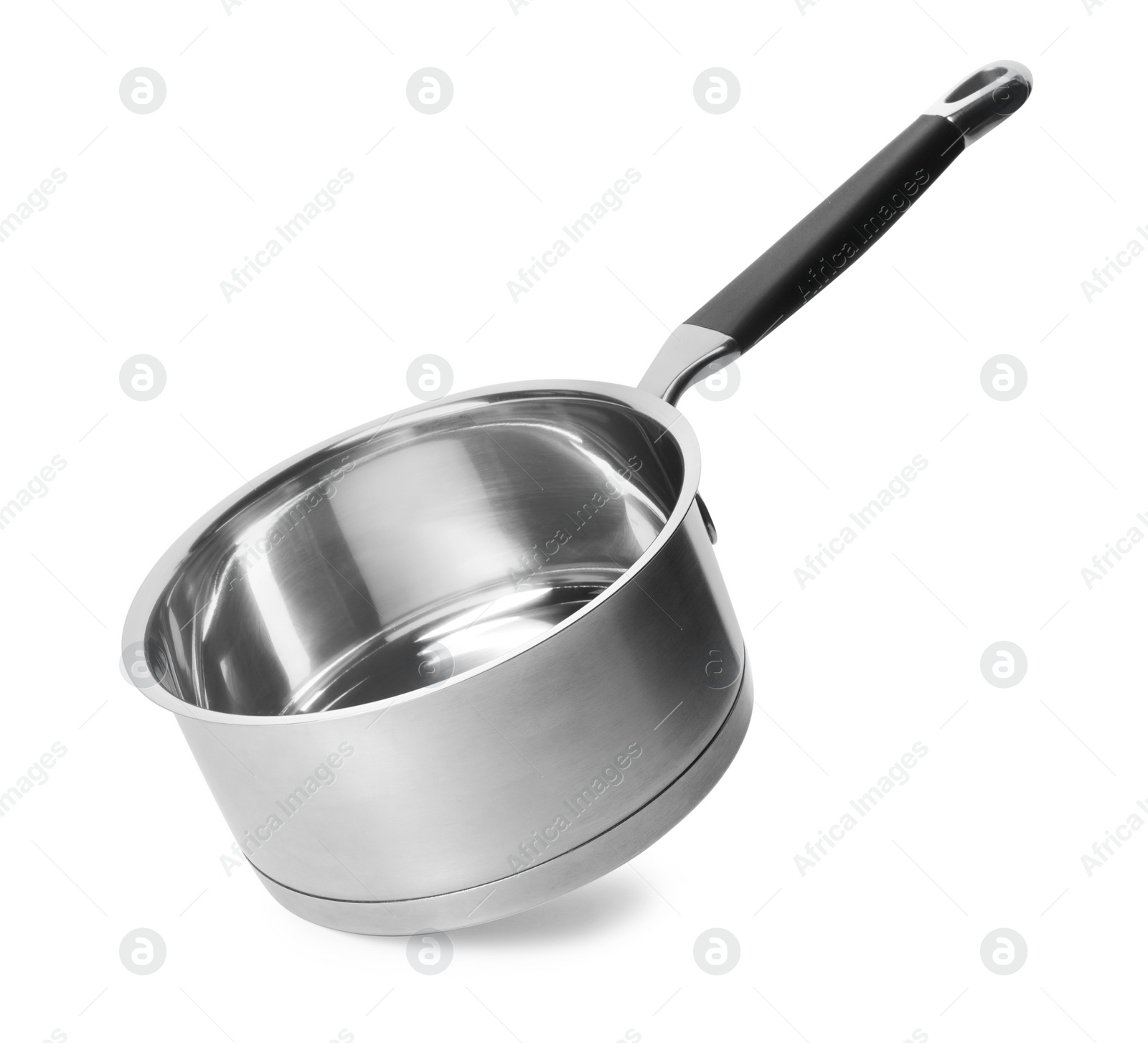 Photo of Empty modern steel saucepan isolated on white