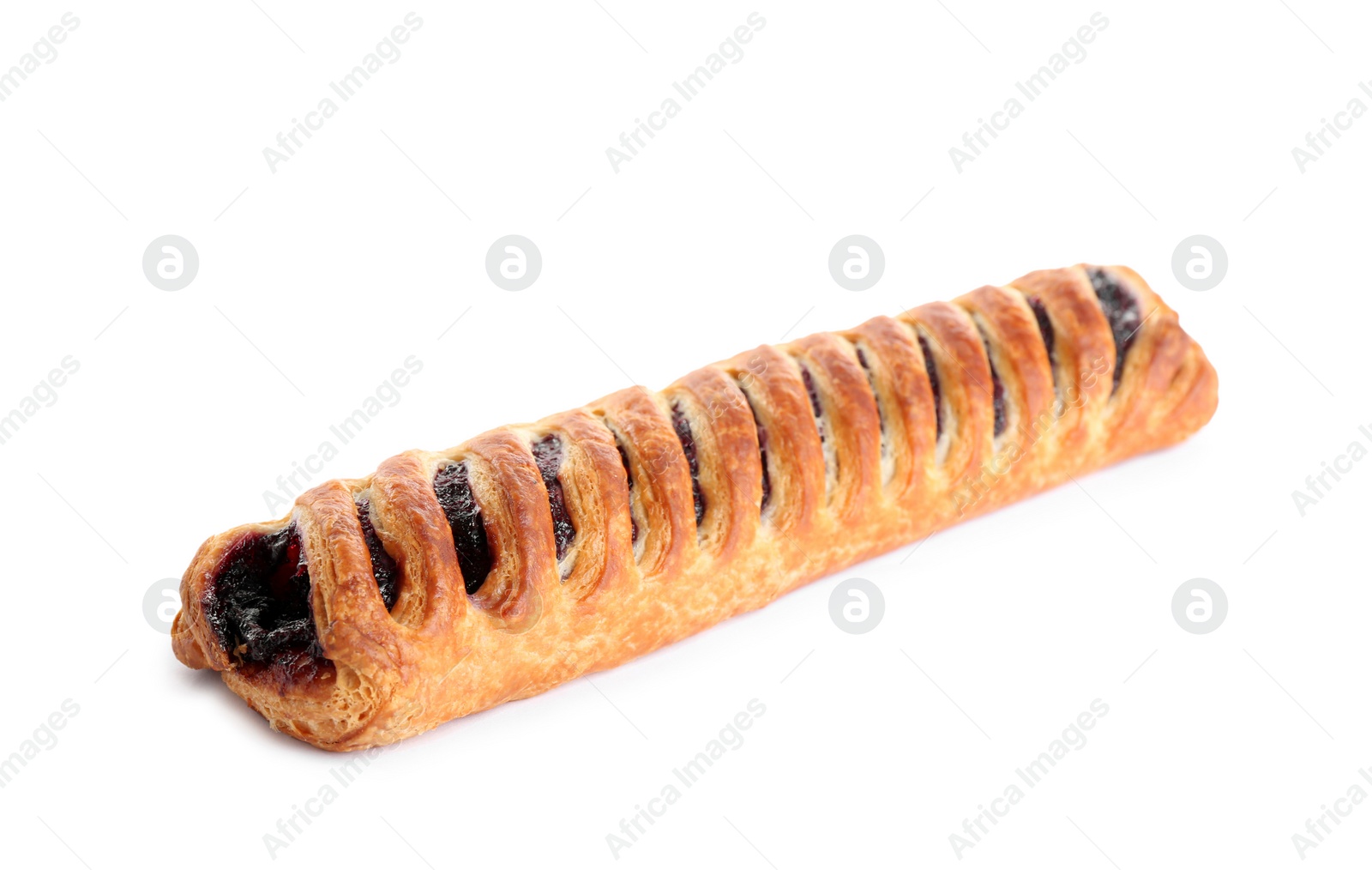 Photo of Fresh tasty puff pastry on white background