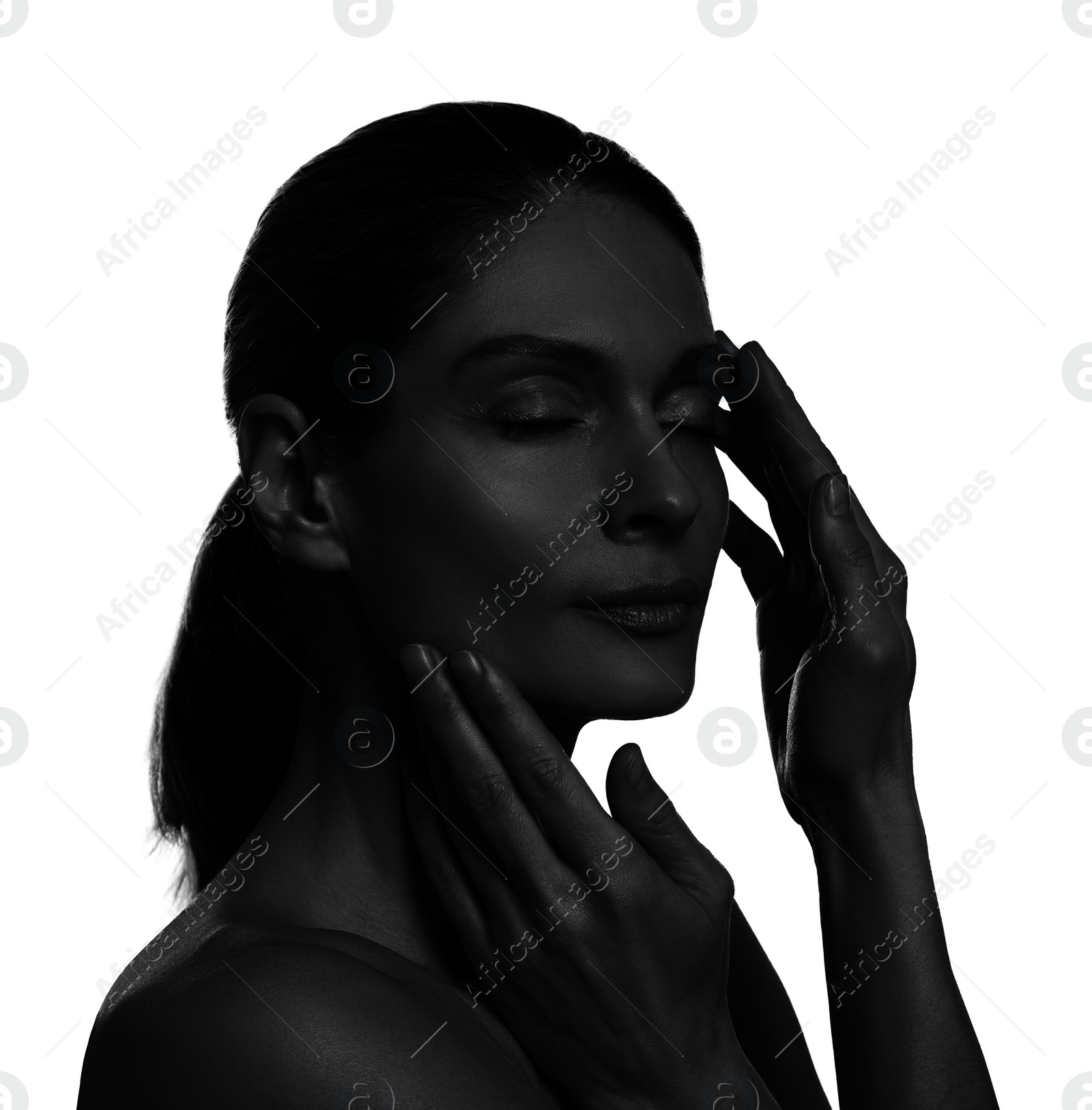 Image of Silhouette of one woman isolated on white