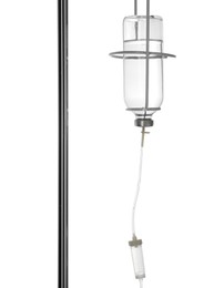 IV infusion set on pole against white background