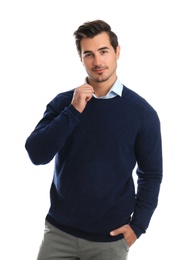 Portrait of young man on white background