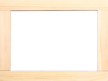 Wooden frame with blank white background. Mockup for design