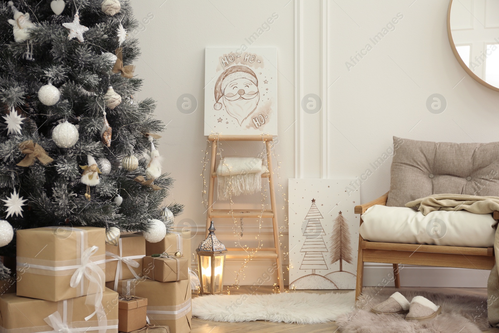 Photo of Beautiful Christmas pictures in festive room interior