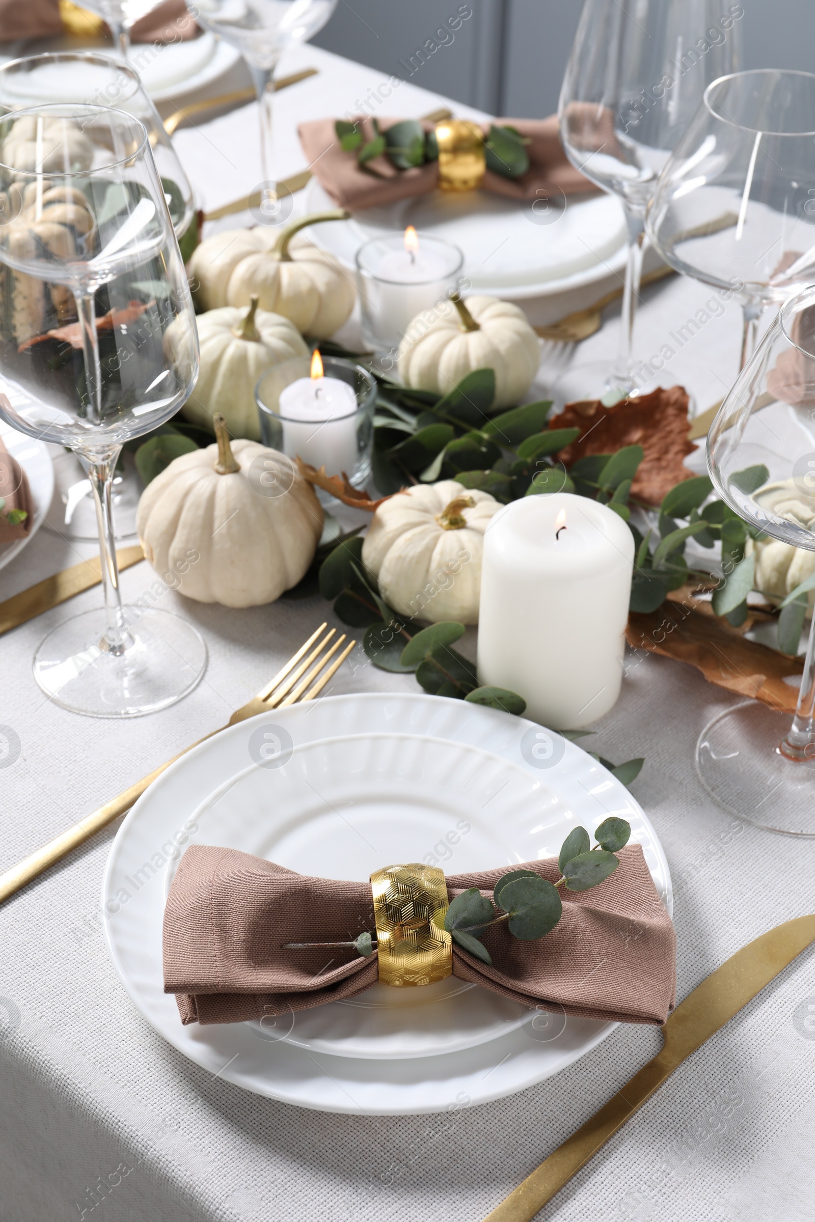 Photo of Beautiful autumn table setting with floral decor