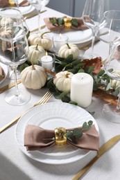 Beautiful autumn table setting with floral decor