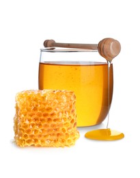 Image of Tasty natural honey on white background. Organic product