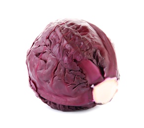 Photo of Whole ripe red cabbage on white background