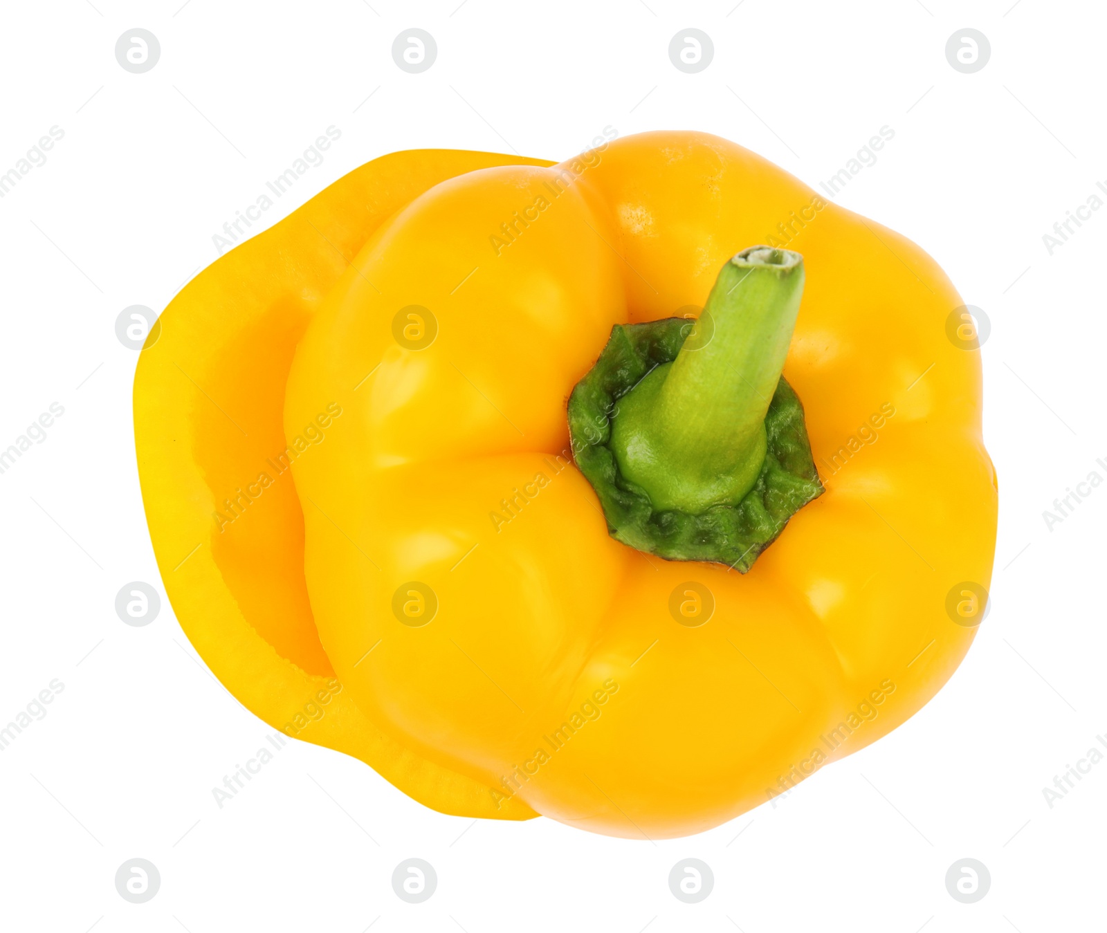 Photo of Halves of yellow bell pepper isolated on white, top view