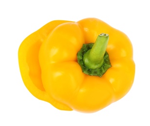 Halves of yellow bell pepper isolated on white, top view