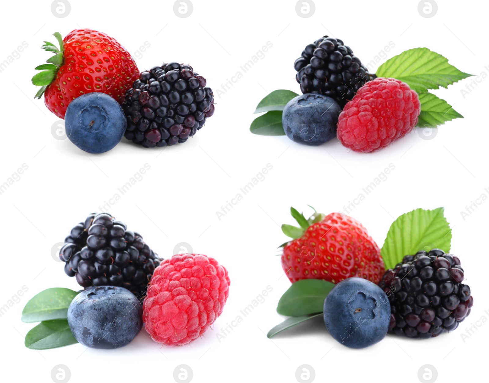 Image of Set of different mixed berries on white background