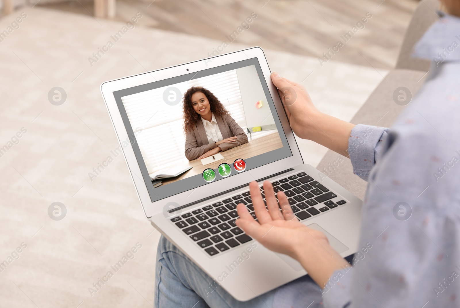 Image of Distance learning, online school lesson. Girl studying at home during quarantine and lockdown due to Covid-19 pandemic, closeup