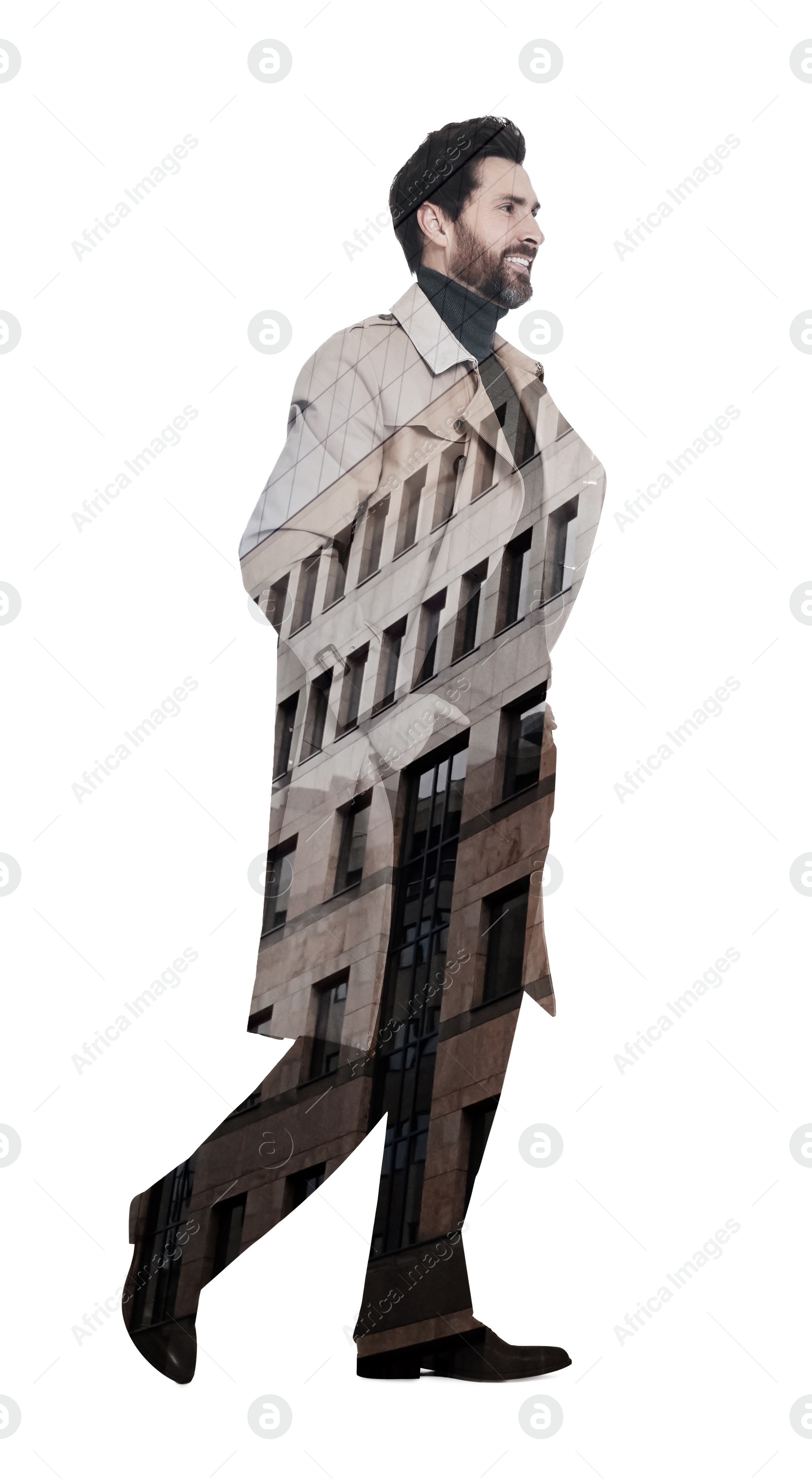 Image of Double exposure of businessman and office building