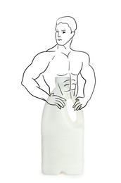 Image of Gallon bottle of milk with illustration of bodybuilder on white background