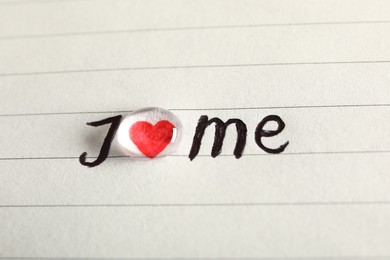 Photo of Phrase I Love Me written on paper, closeup view