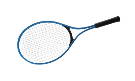 Photo of Tennis racket isolated on white. Sports equipment