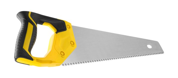 Photo of One saw with color hand isolated on white, top view