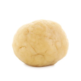 Photo of Making shortcrust pastry. Raw dough ball isolated on white