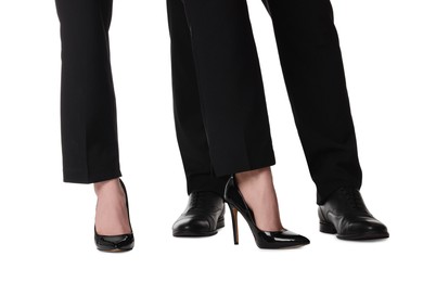 Photo of Businesswoman and businessman on white background, closeup