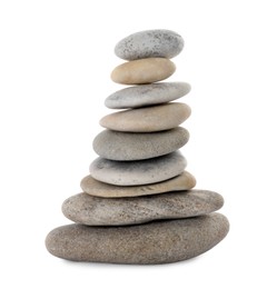 Photo of Stack of stones on white background. Harmony and balance concept
