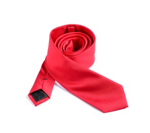 Photo of One red necktie isolated on white. Men's accessory