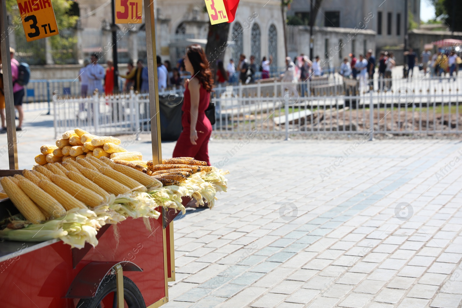 Photo of ISTANBUL, TURKEY - AUGUST 10, 2019: Street food stall with corns