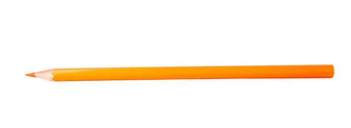 Photo of Orange wooden pencil on white background. School stationery