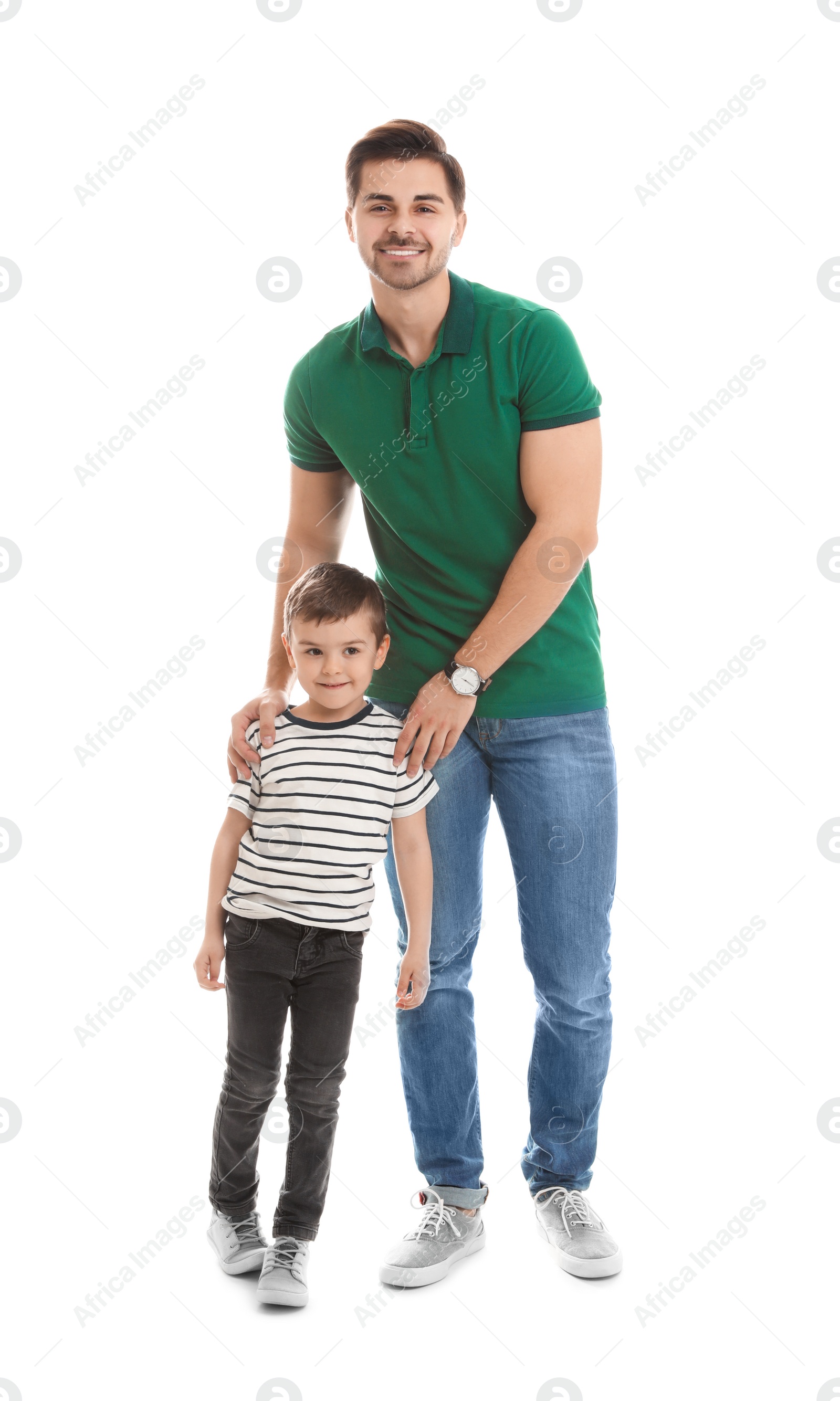 Photo of Portrait of dad and his son isolated on white