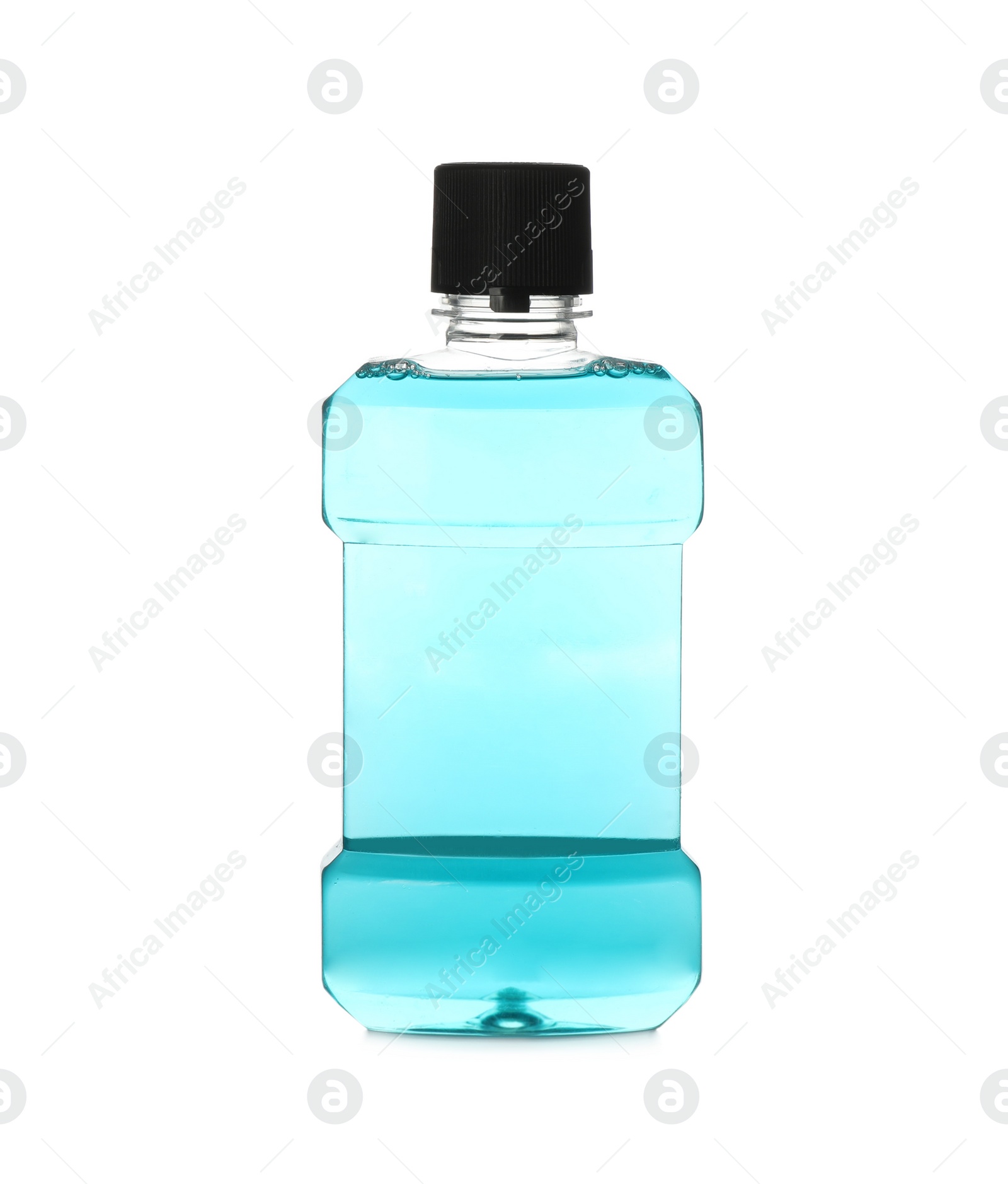 Photo of Bottle with mouthwash for teeth care isolated on white