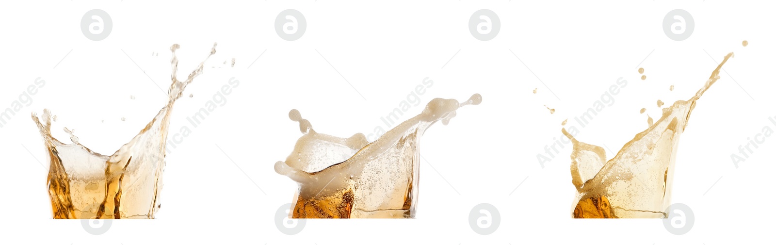 Image of Set with beer splashes on white background. Banner design