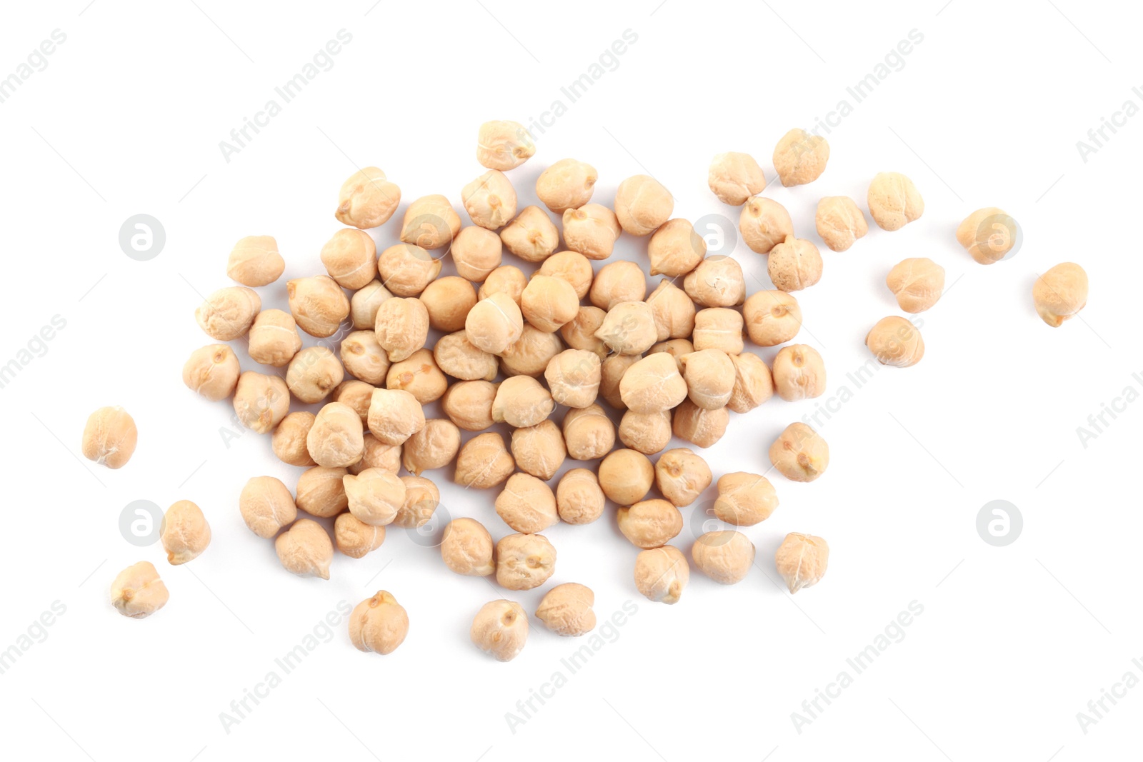 Photo of Pile of chickpeas on white background, top view. Natural food