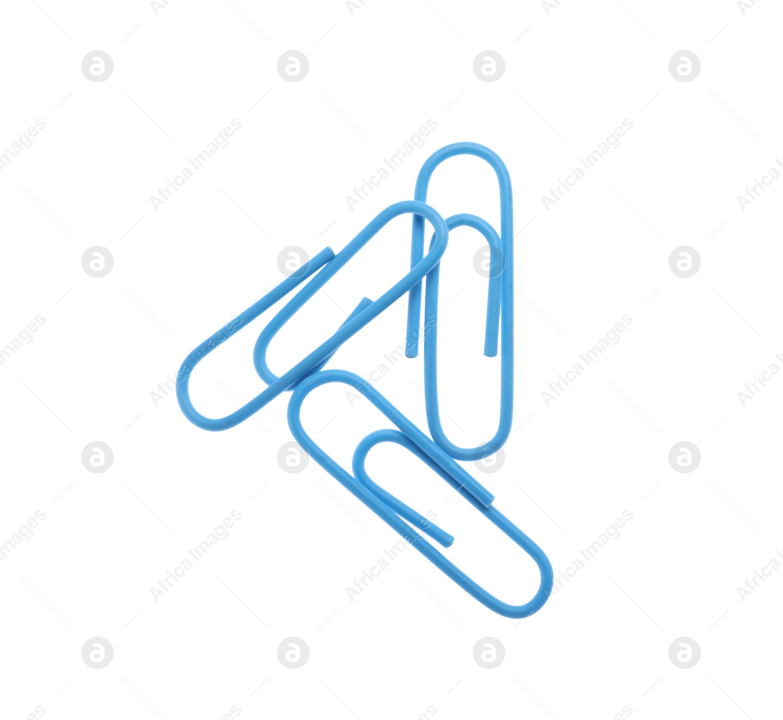 Photo of Colorful paper clips isolated on white, top view. School stationery