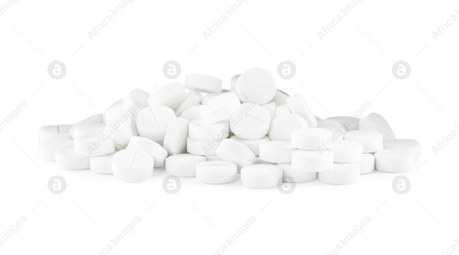 Photo of Pile of pills on white background. Medical treatment